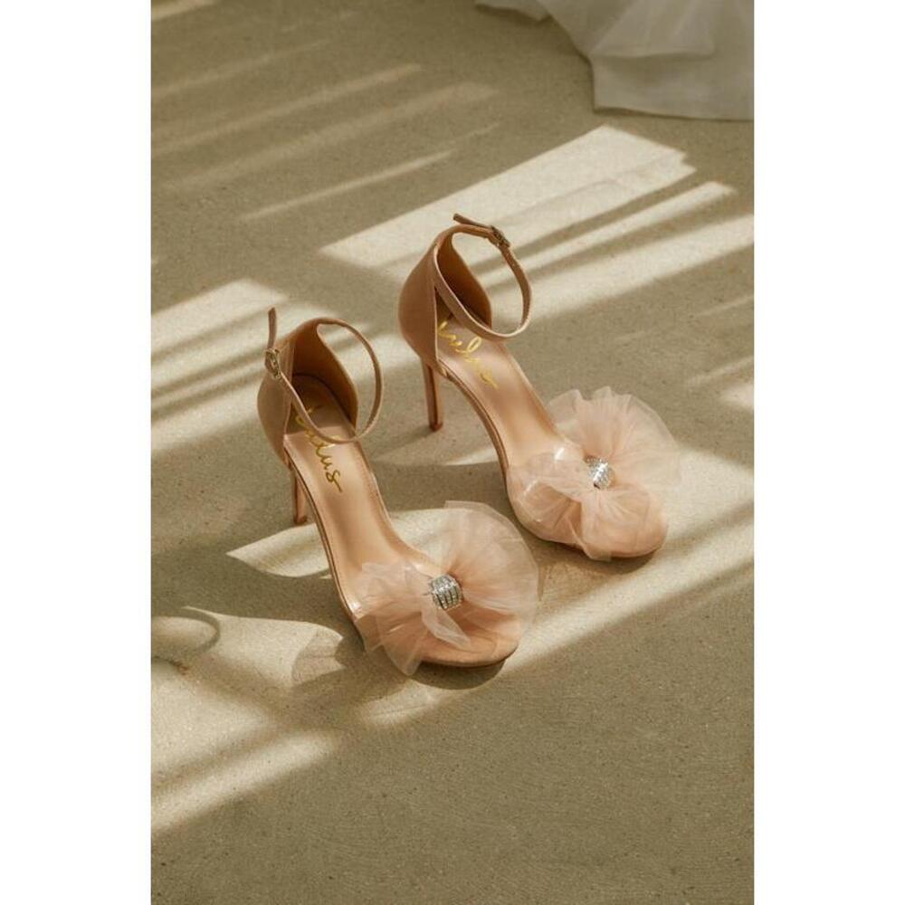 Lulus Rexie Light Nude Suede Bow Pointed-toe Ankle Strap Heels Beige - Size 8